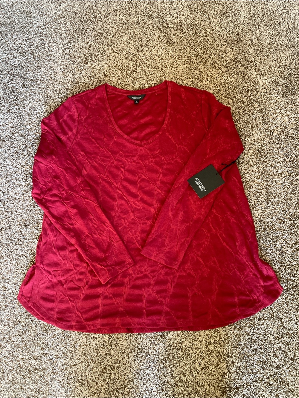 Simply Vera Vera Wang Red Cable-Texture V-Neck Long Sleeve Top